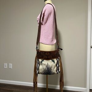 American Darling Tan and Cream Crossbody Bag with Fringe
